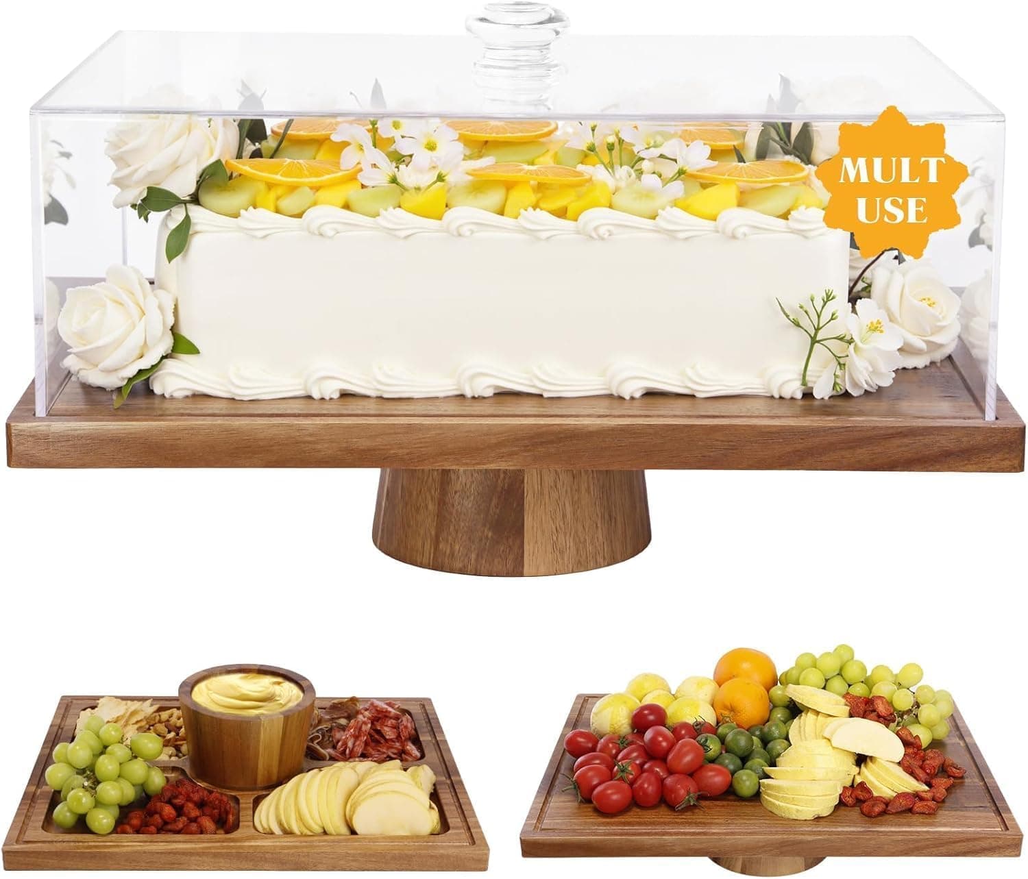 Acacia Wood Cake Stand with Pedestal