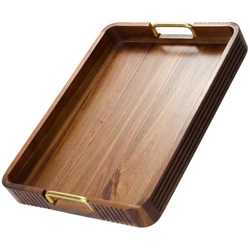 Round Acacia Wood Coffee Table Tray