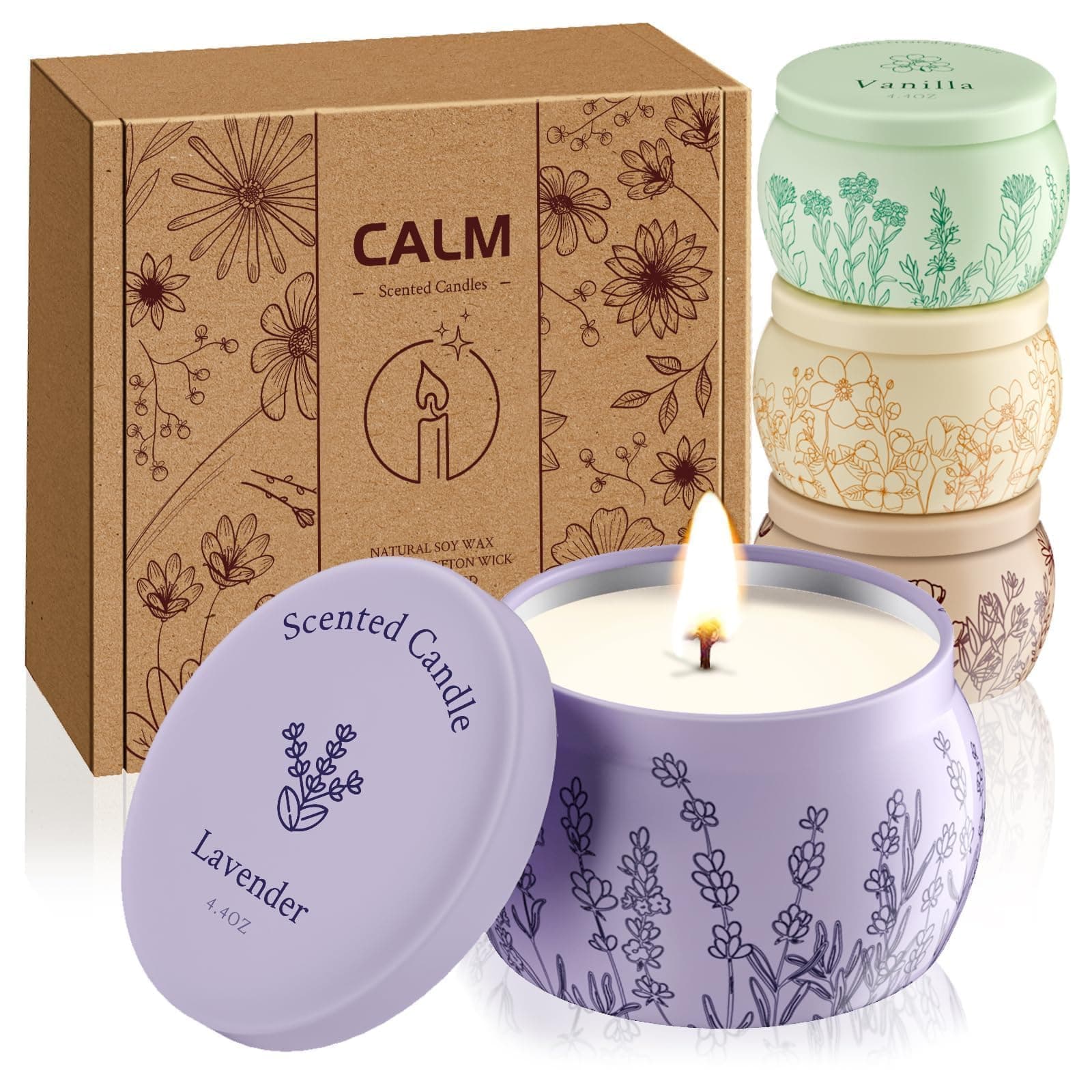 ADELEGOURDAIN Scented Candle Gift Set for Mom, 4 Candles + 2 Sachets