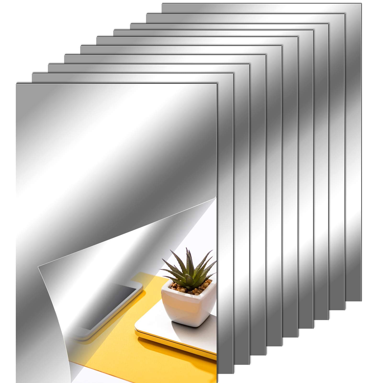 Self-Adhesive Mirror Tiles - Bathroom Wall Decor Set