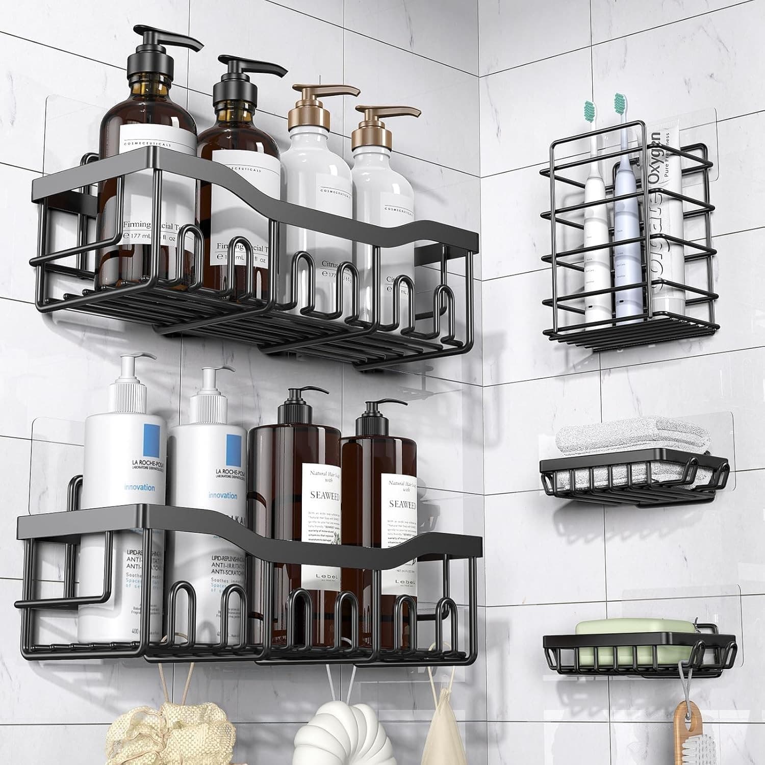 Adhesive Shower Caddy Stainless Steel No Drilling 2-Pack