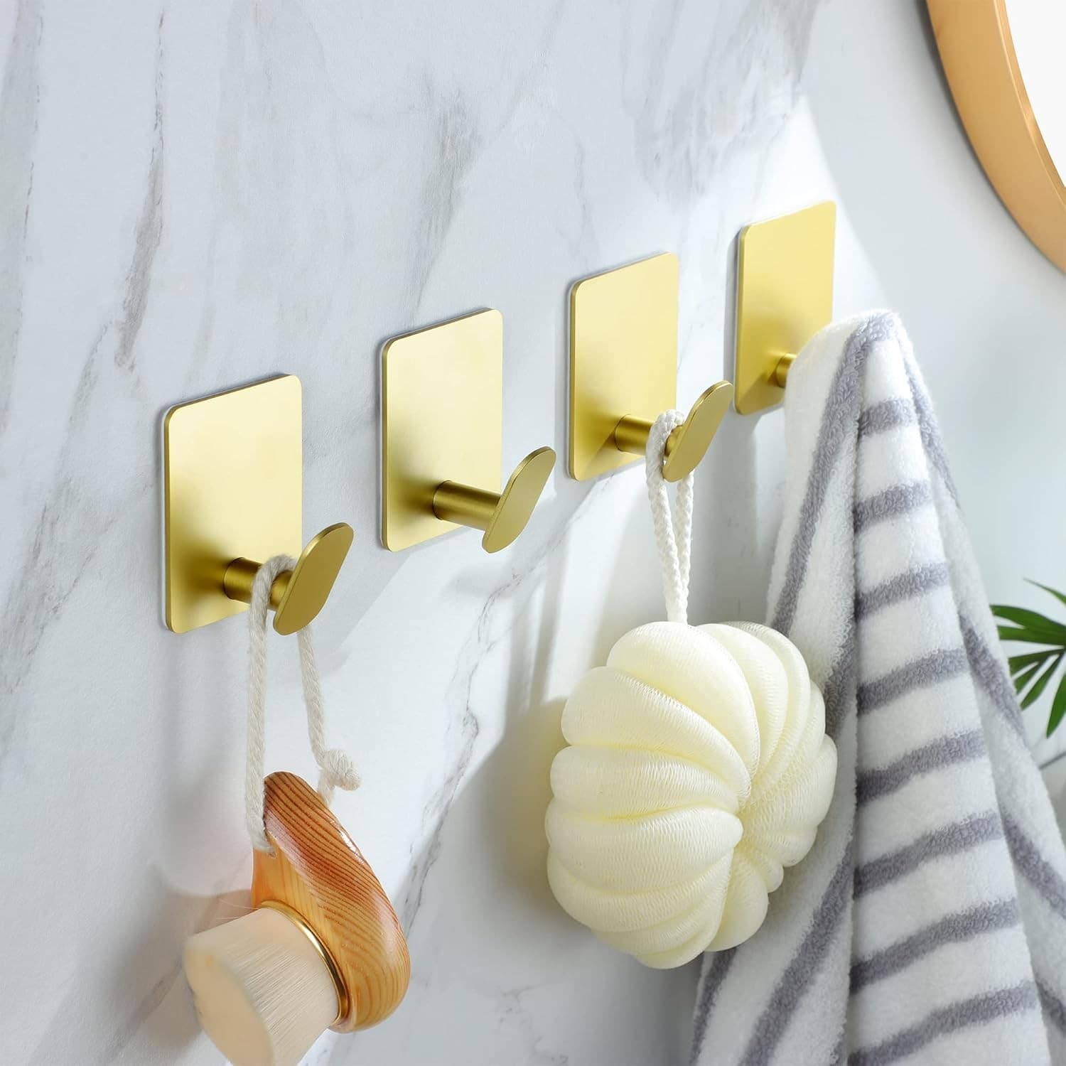 Brushed Gold Adhesive Wall Hooks 4-Pack