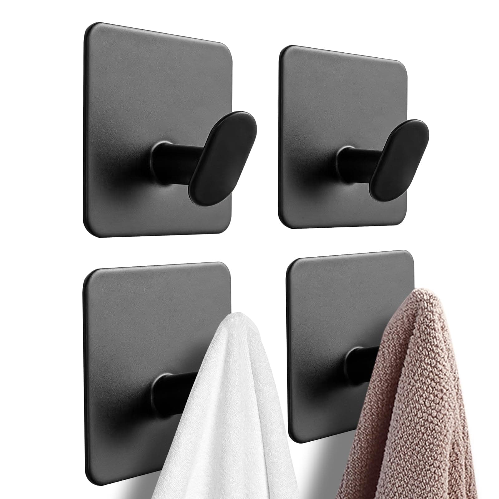 Heavy-Duty Adhesive Wall Hooks, Matte Black 4-Pack