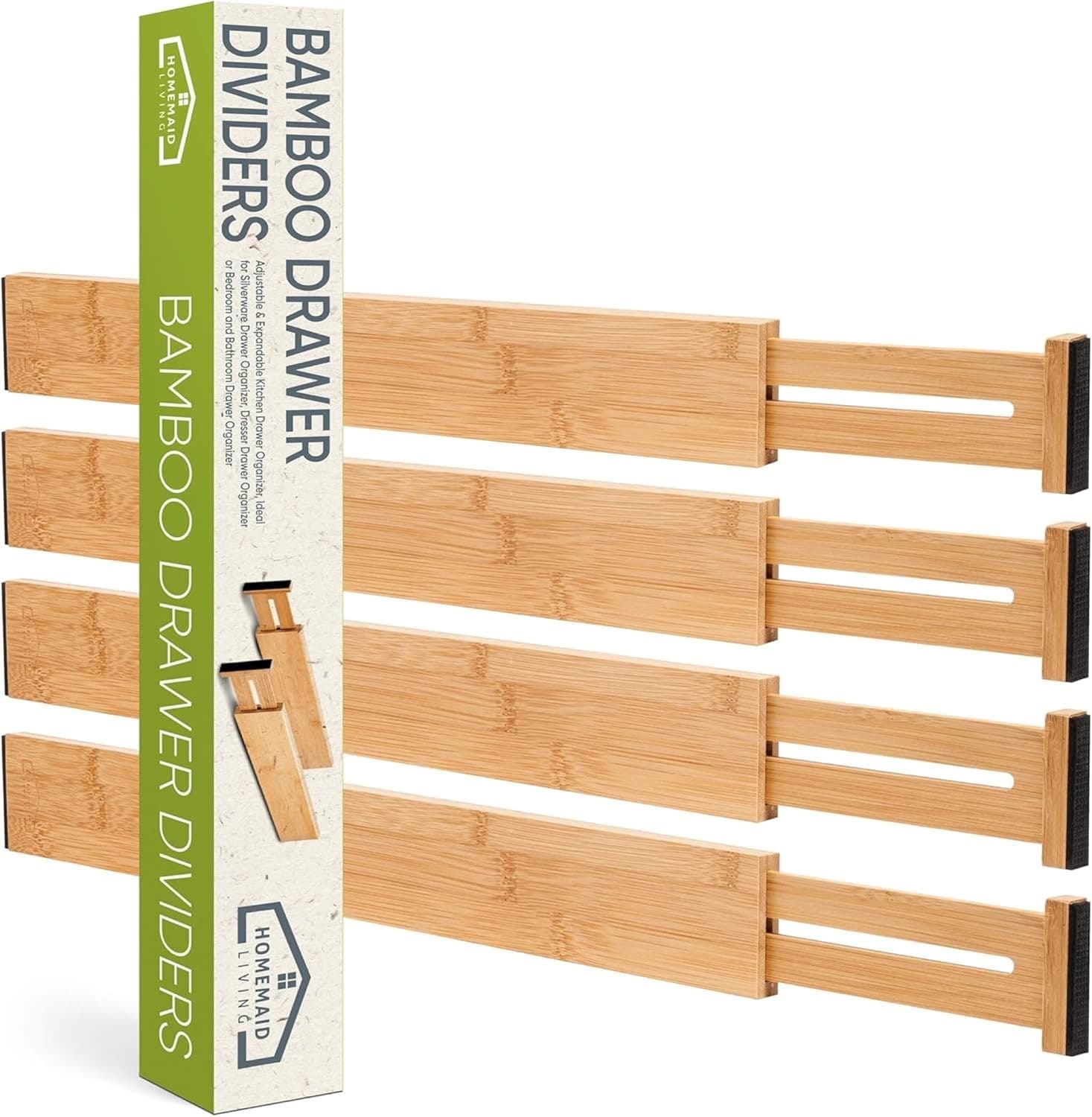 Adjustable Bamboo Drawer Dividers (4-Pack)