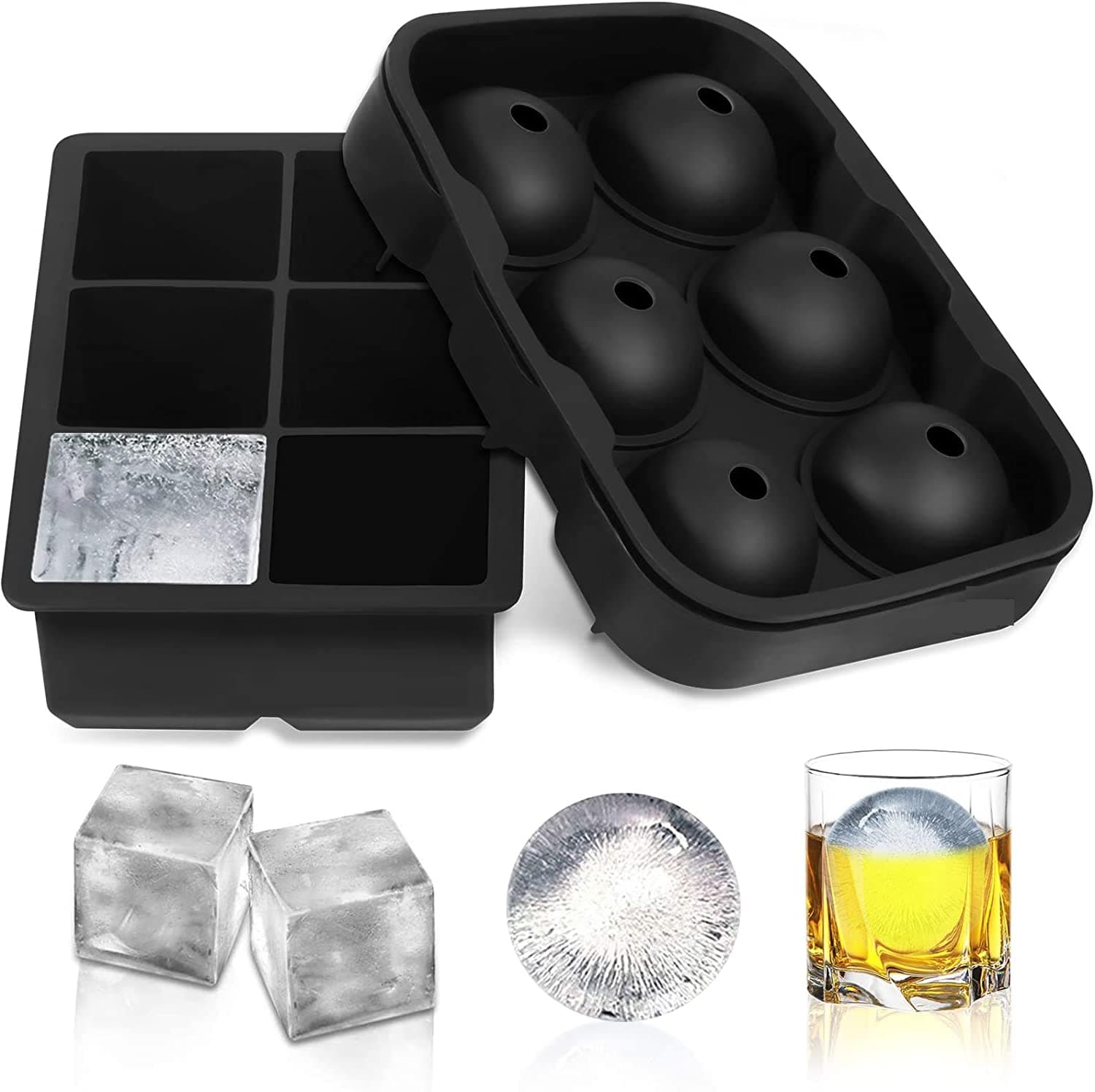 Adoric Silicone Sphere and Square Ice Mold Set of 2