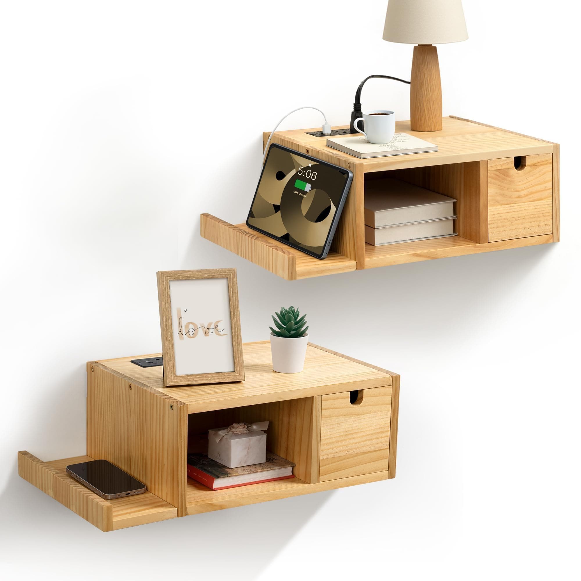 Afuly Floating Nightstand with Charging Station and Drawer