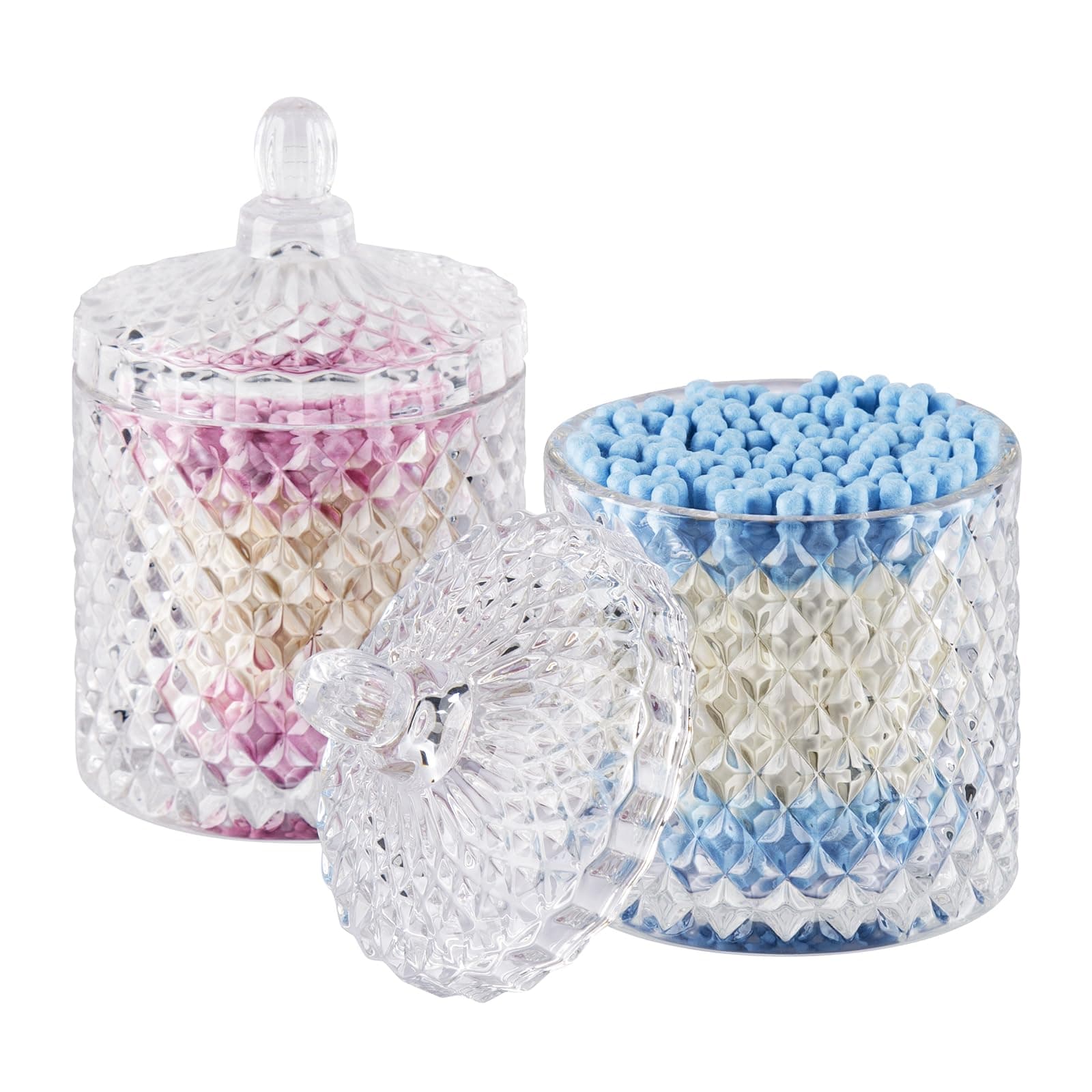 ALAMHI 2 Pack Qtip Holder Cotton Round Ball Holder - Apothecary Jar Set