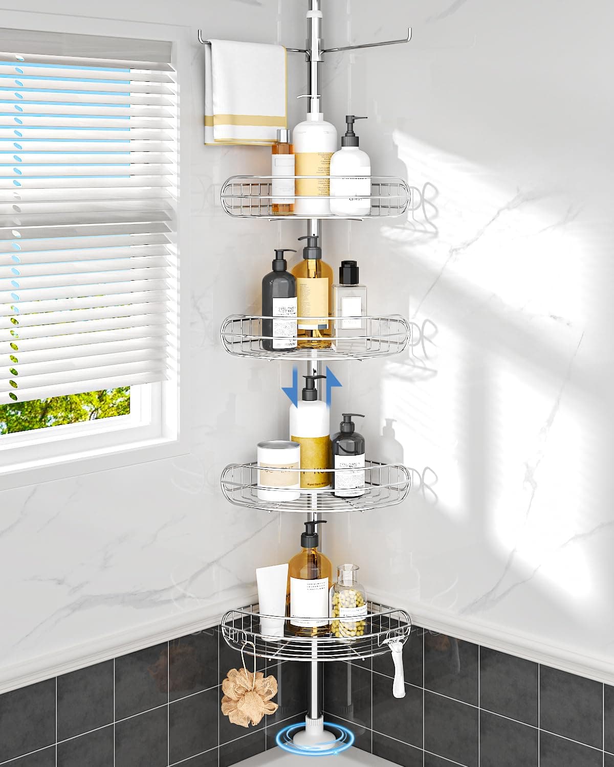 ALLZONE Rustproof Corner Shower Caddy Tension Pole 4-Tier