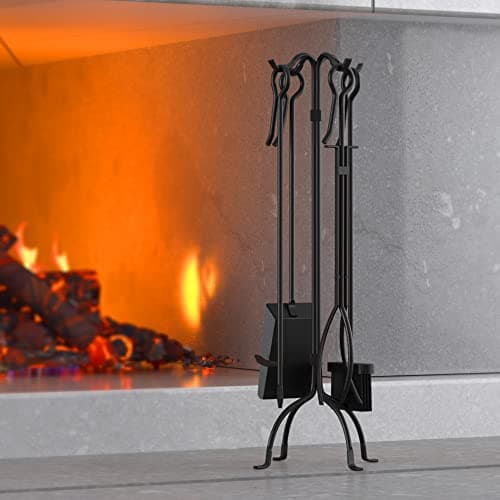 AMAGABELI 5-Piece Wrought Iron Fireplace Tools Set