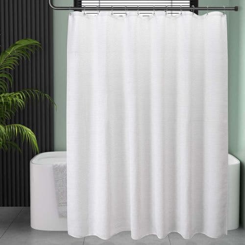Waffle Weave Shower Curtain White Cotton Blend