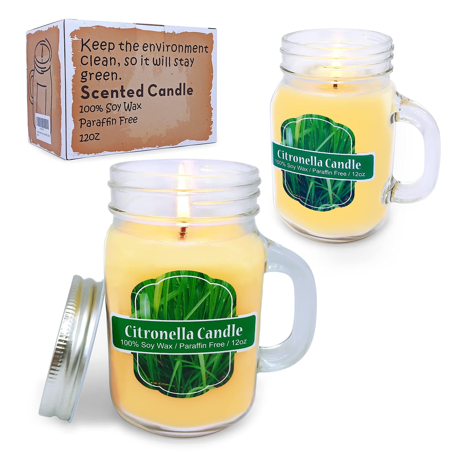 Amzwax Citronella Mason Jar Candles 14oz Scented Gift Set 2 Pack