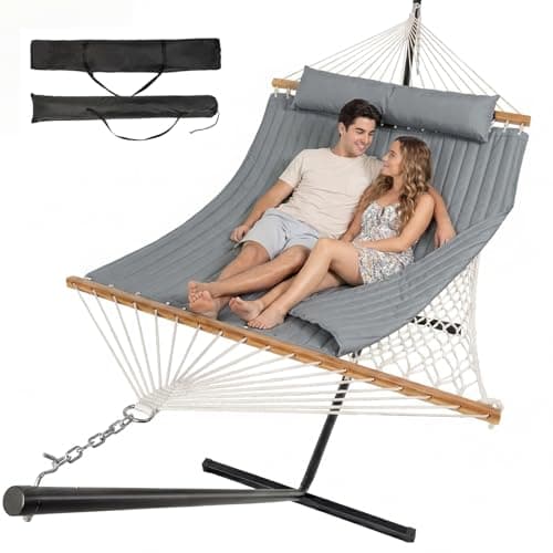 ANAGOO Double Hammock with Stand, Portable Cotton Rope Hammock