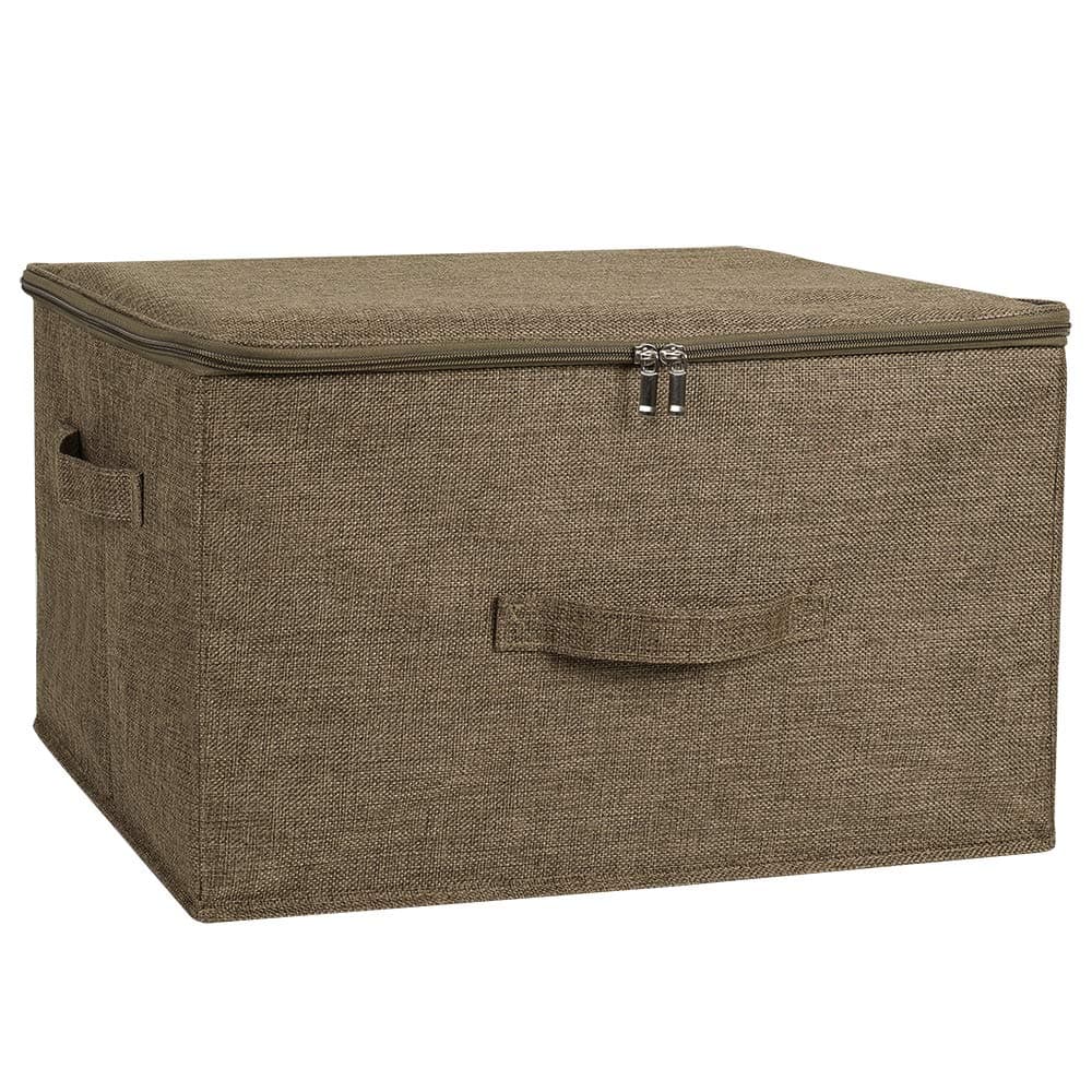 ANMINY Storage Bins with Zipper Lids Small Gray Cotton Linen