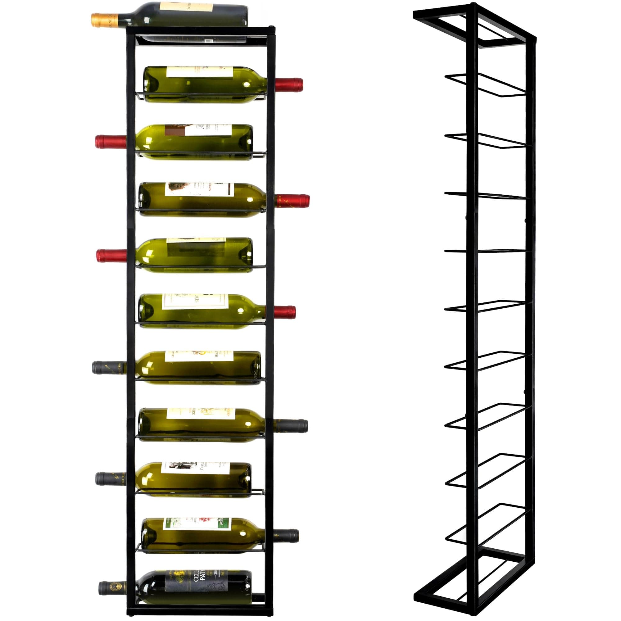 AQAREA Wall Mounted Wine Rack 10 Bottle Black Metal