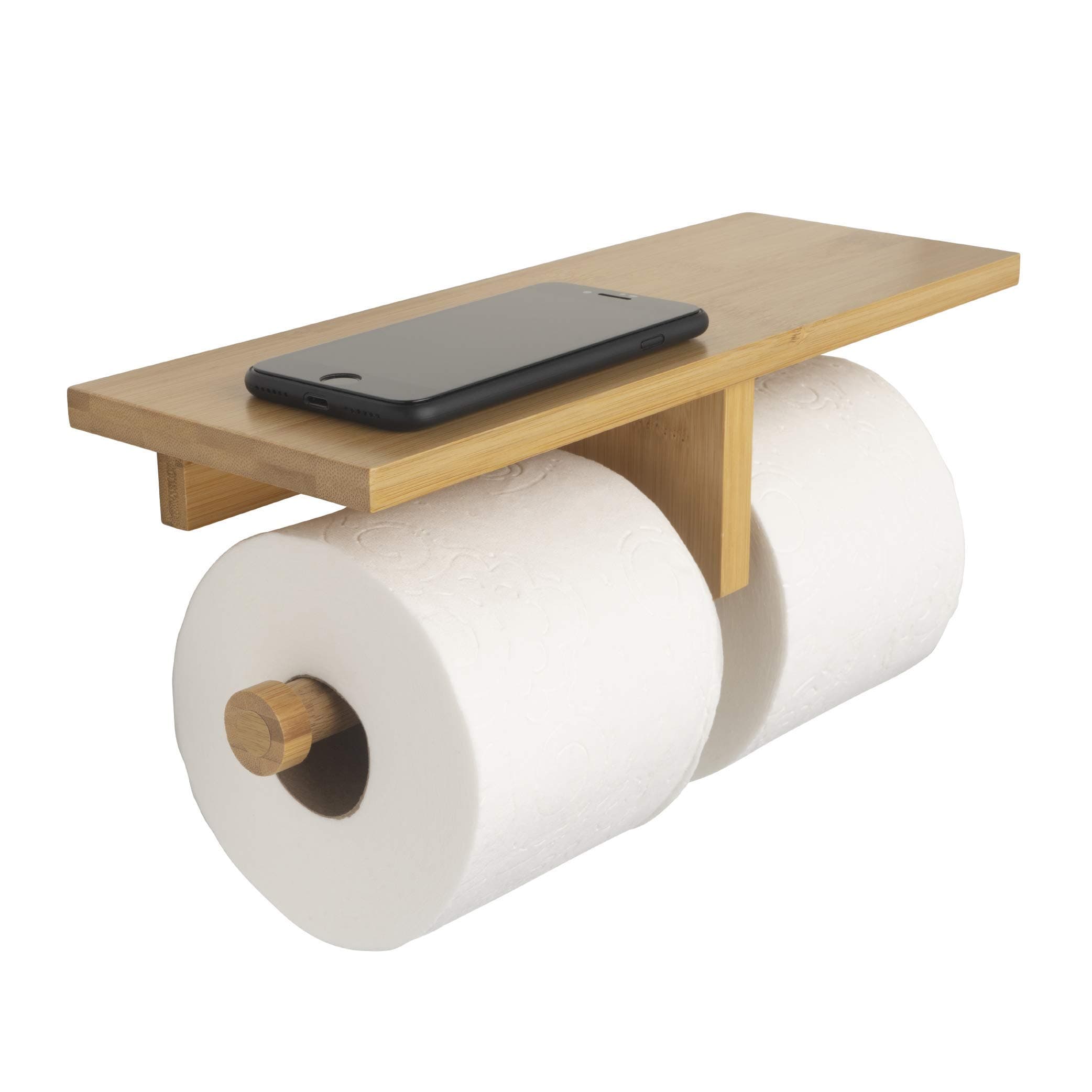 Arrow and Stem Bamboo Wall Mount Toilet Paper Holder with Shelf Tray