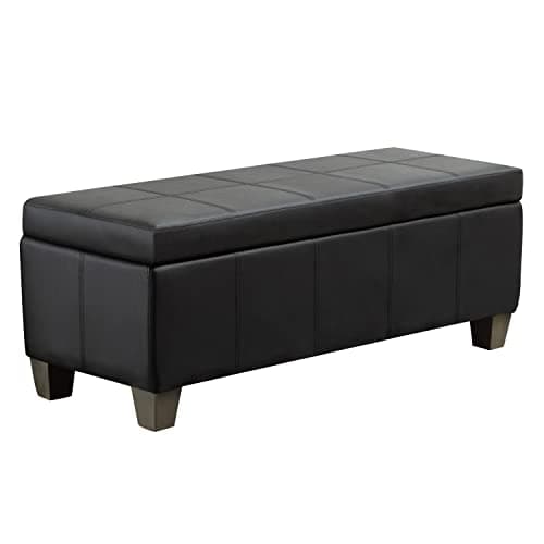 Asense Storage Ottoman Bench — Black Faux Leather, 33.3 in.