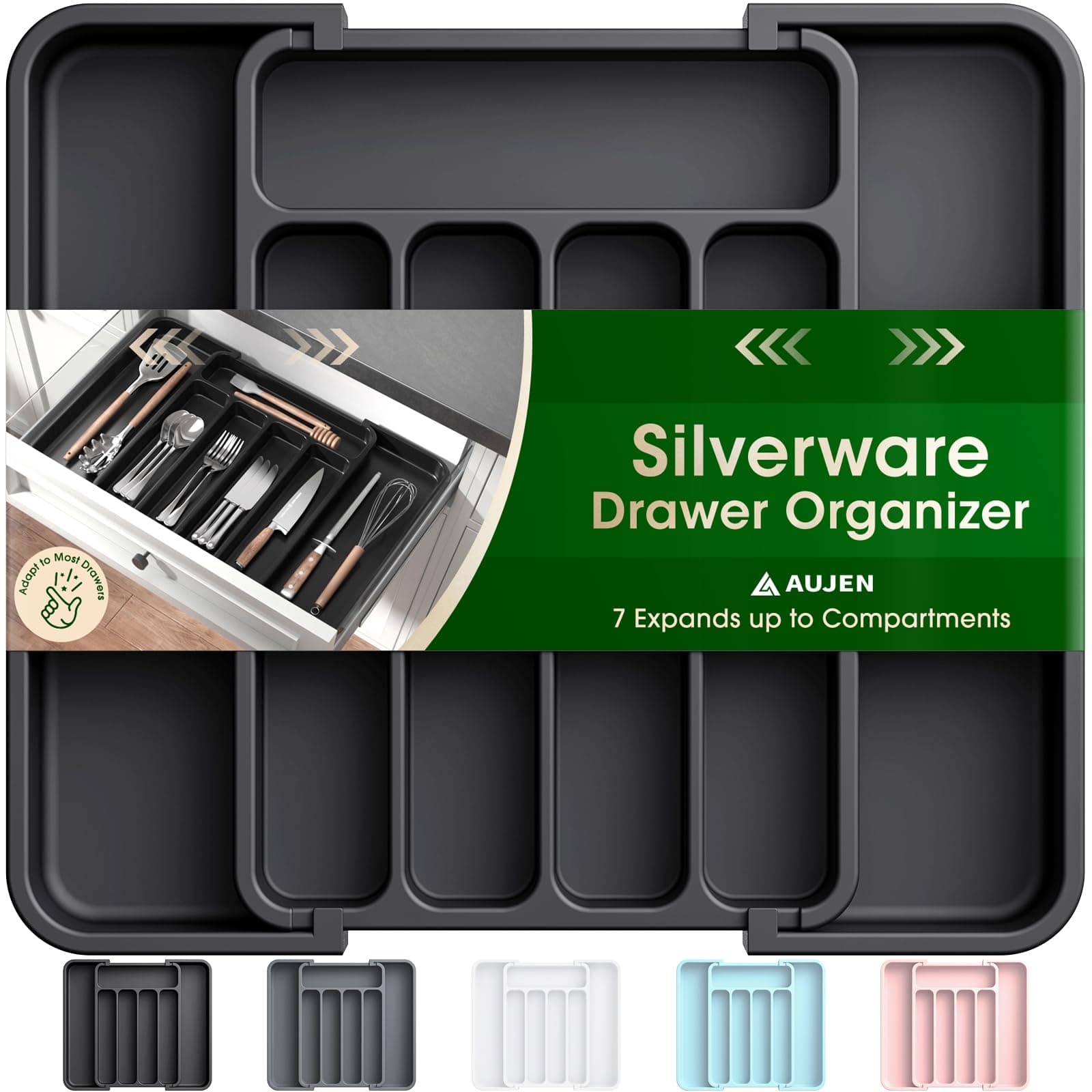 Aujen Silverware Organizer - Expandable Kitchen Drawer Organizer
