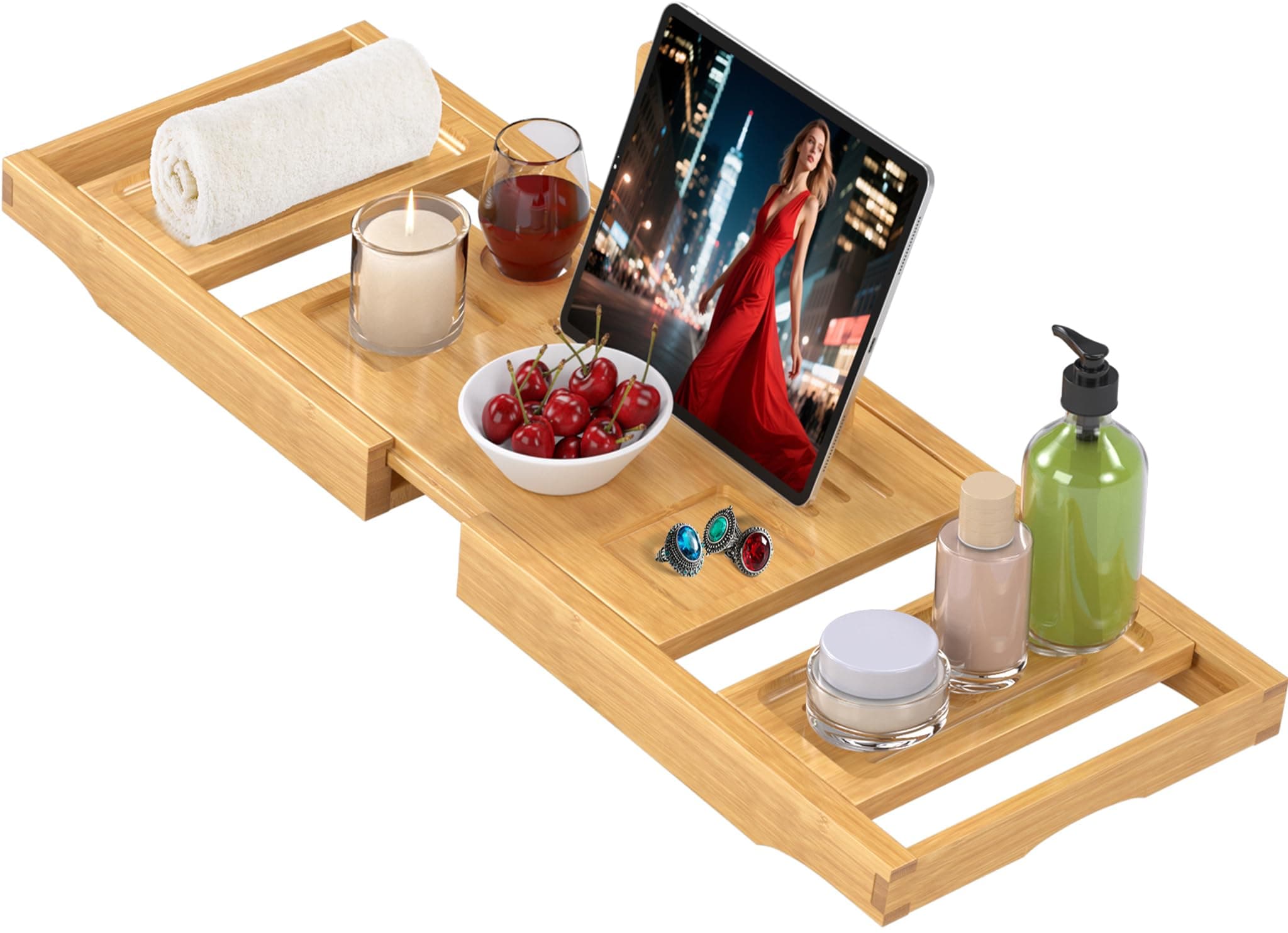 Bamboo Bath Caddy Tray with Book Holder