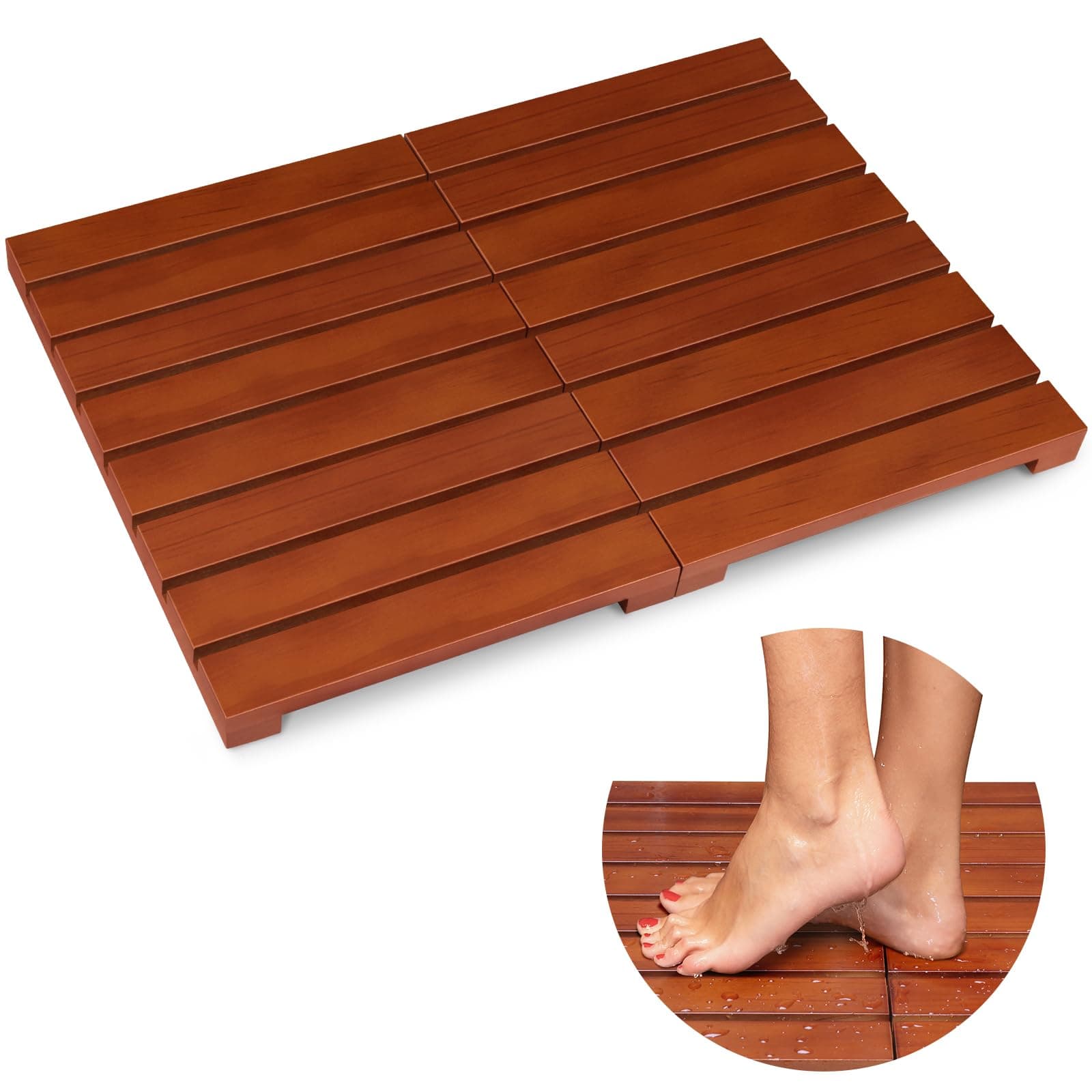 Bambusi Bamboo Bath Mat Foldable Non-Slip Wooden