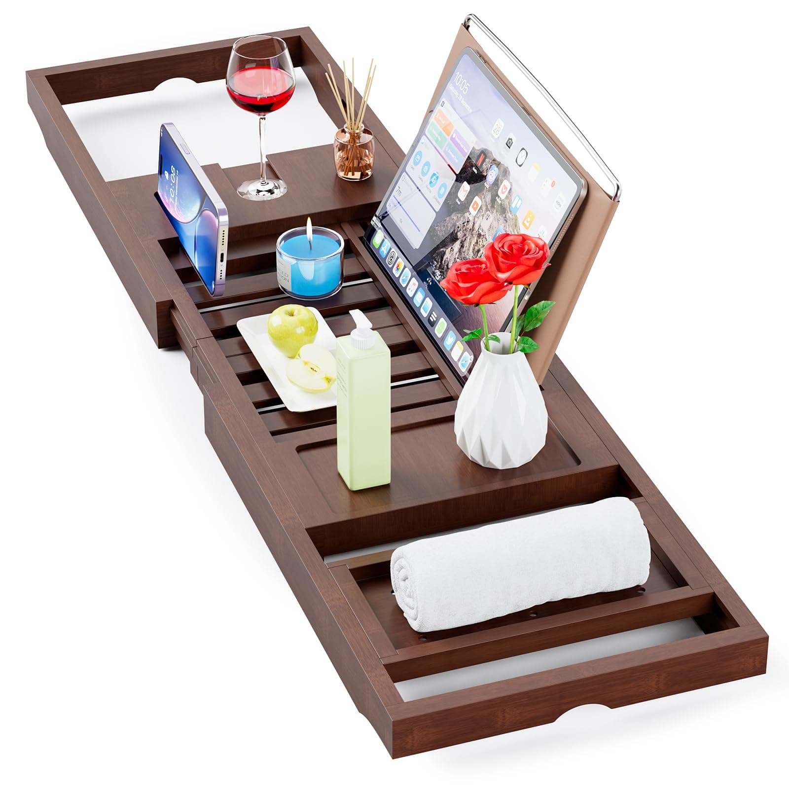 HANKEY Bamboo Bathtub Caddy Tray Extendable