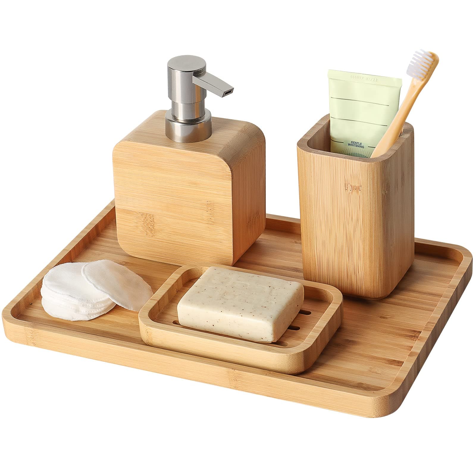 ALPIRIRAL 5-Piece Bamboo Boho Bathroom Set
