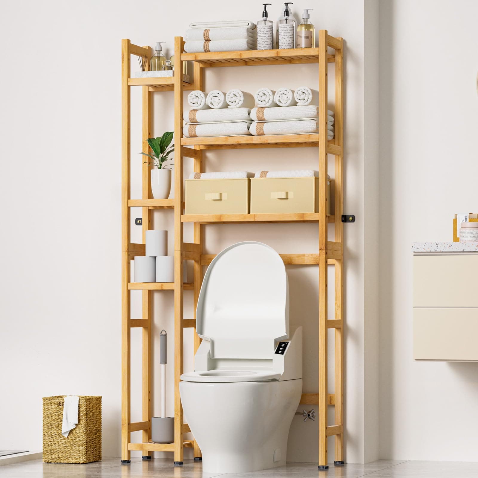 Bamboo Floating Bathroom Shelf with Towel Bar