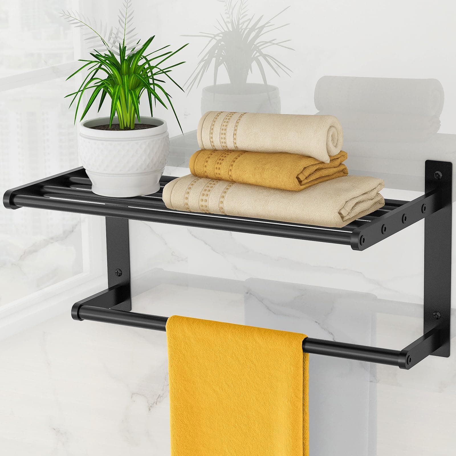 Bamboo Bathroom Shelf with Towel Bar