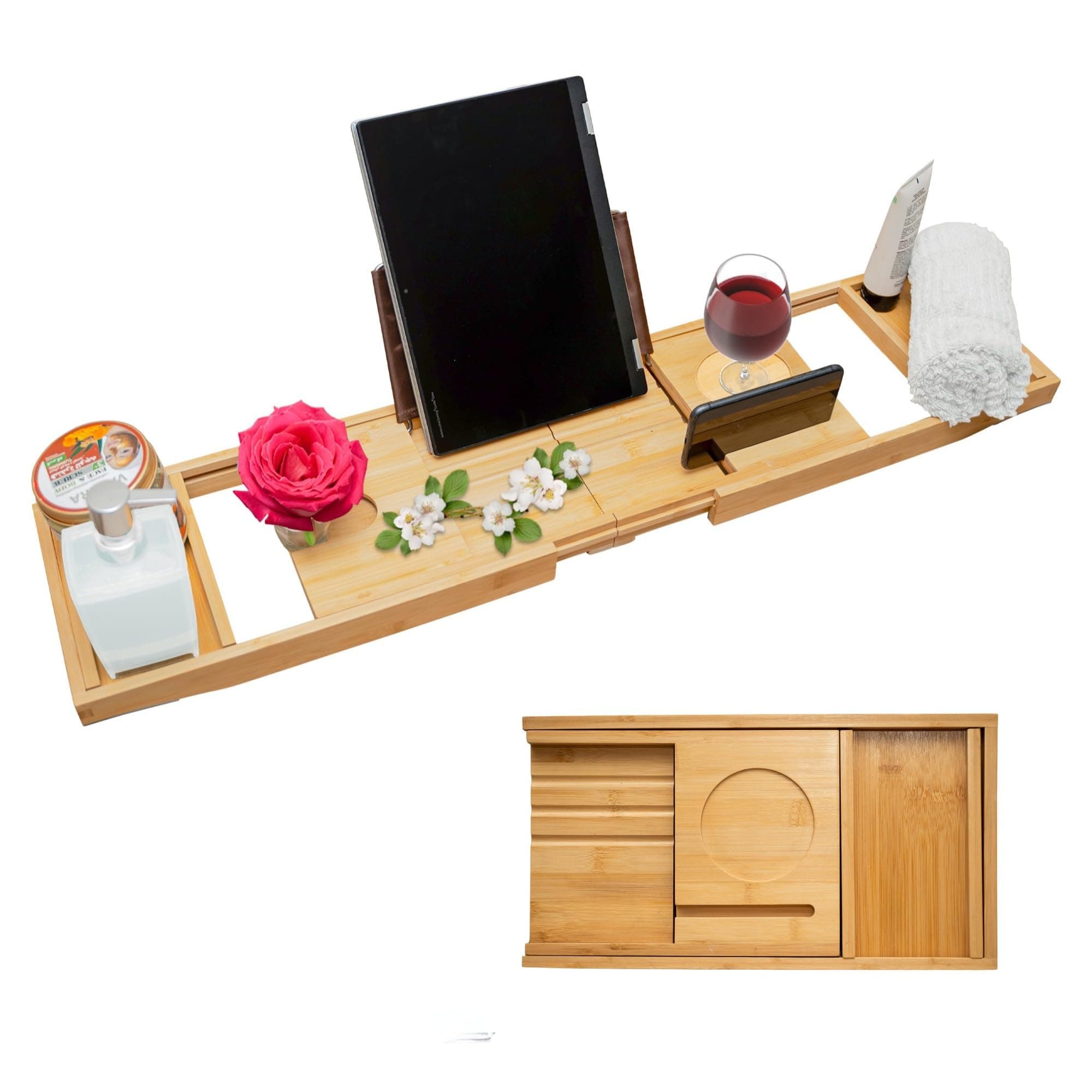 Expandable Bamboo Bathtub Caddy Tray