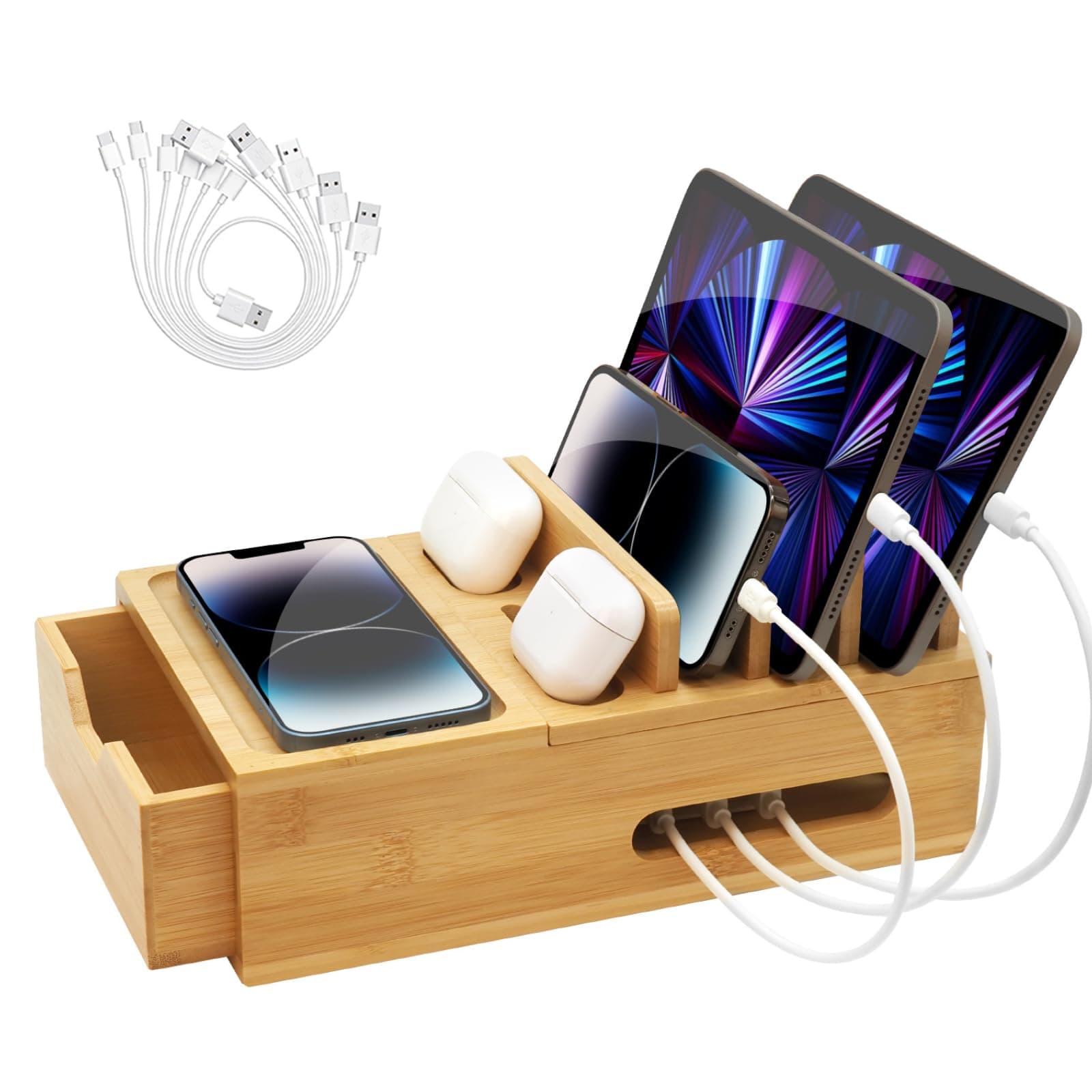 Bamboo Charging Station Organizer