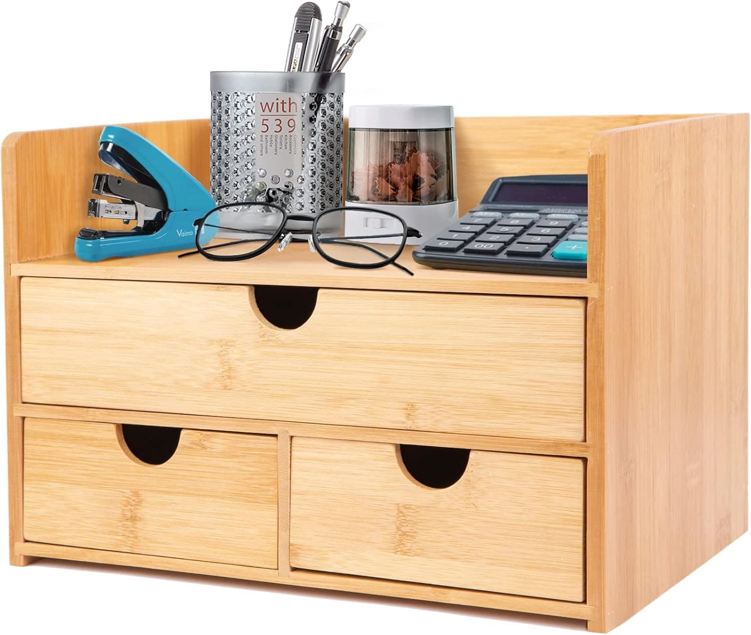 Bamboo Desktop Supply Organizer with Drawers