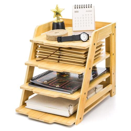 Bamboo Desktop File Sorter 5-Slot Paper Organizer