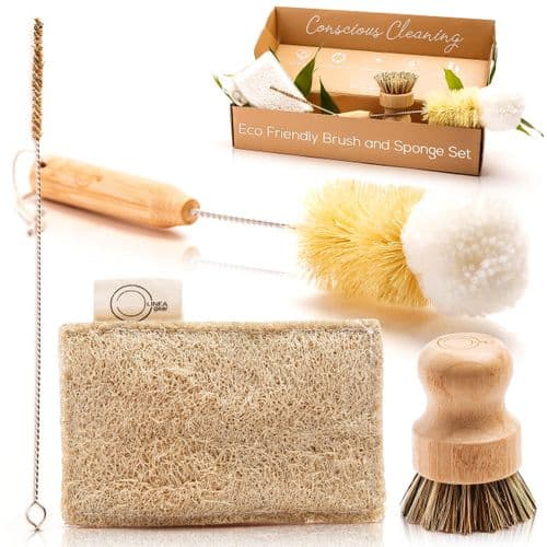 Ceramic Dish Brush Holder with Bamboo Brush