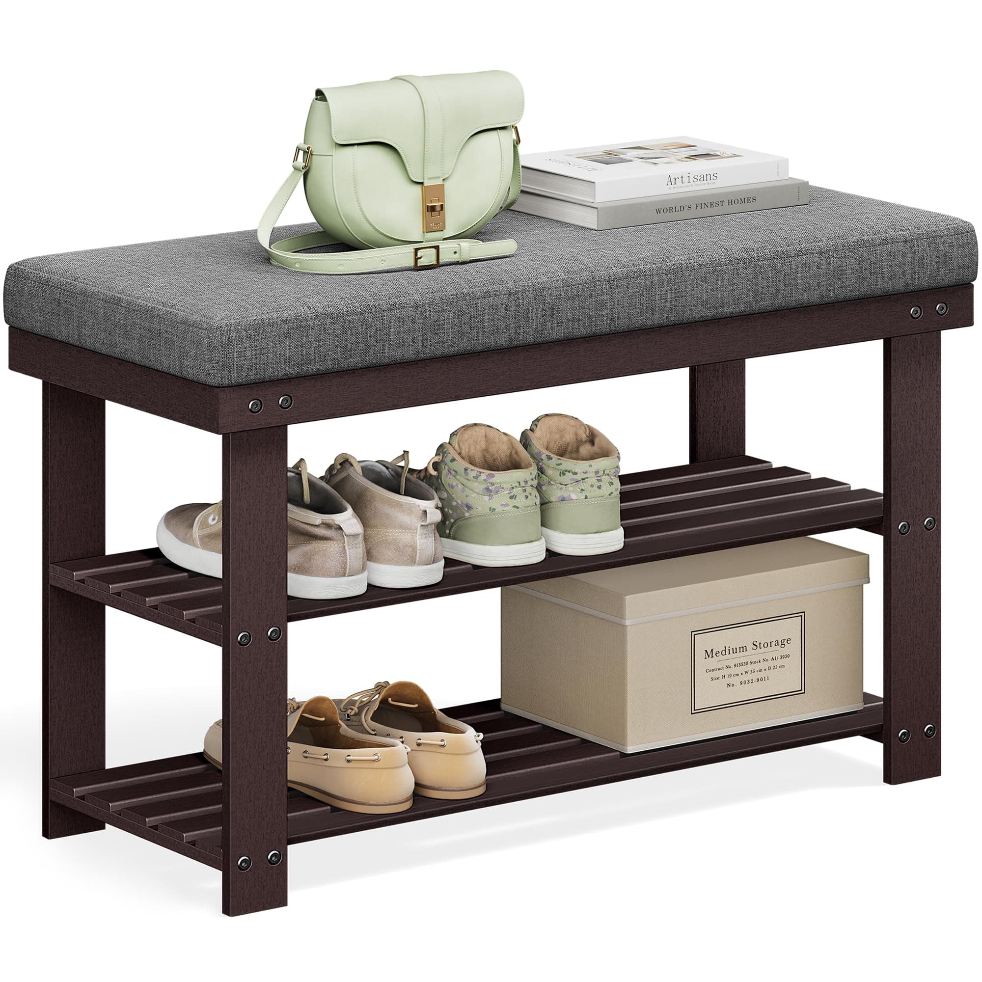 Bamboo 2-Tier Shoe Rack Bench