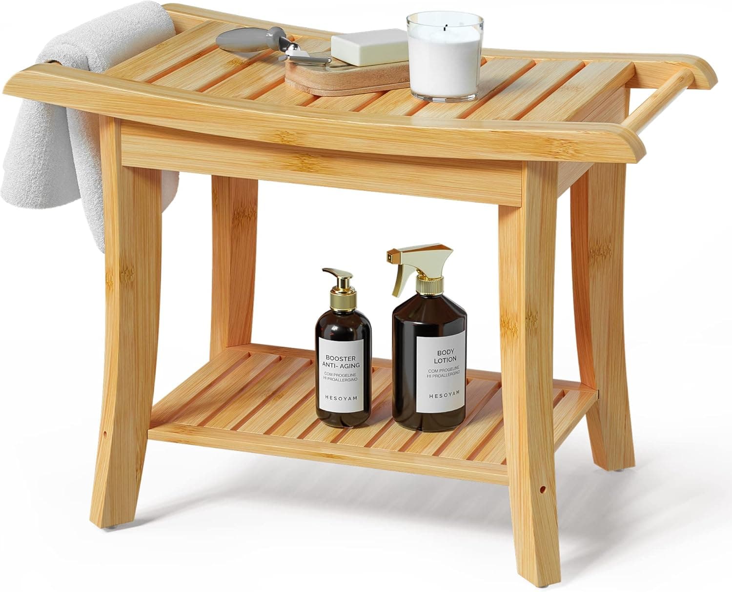 Space-Efficient Bamboo Shower Bench with Storage