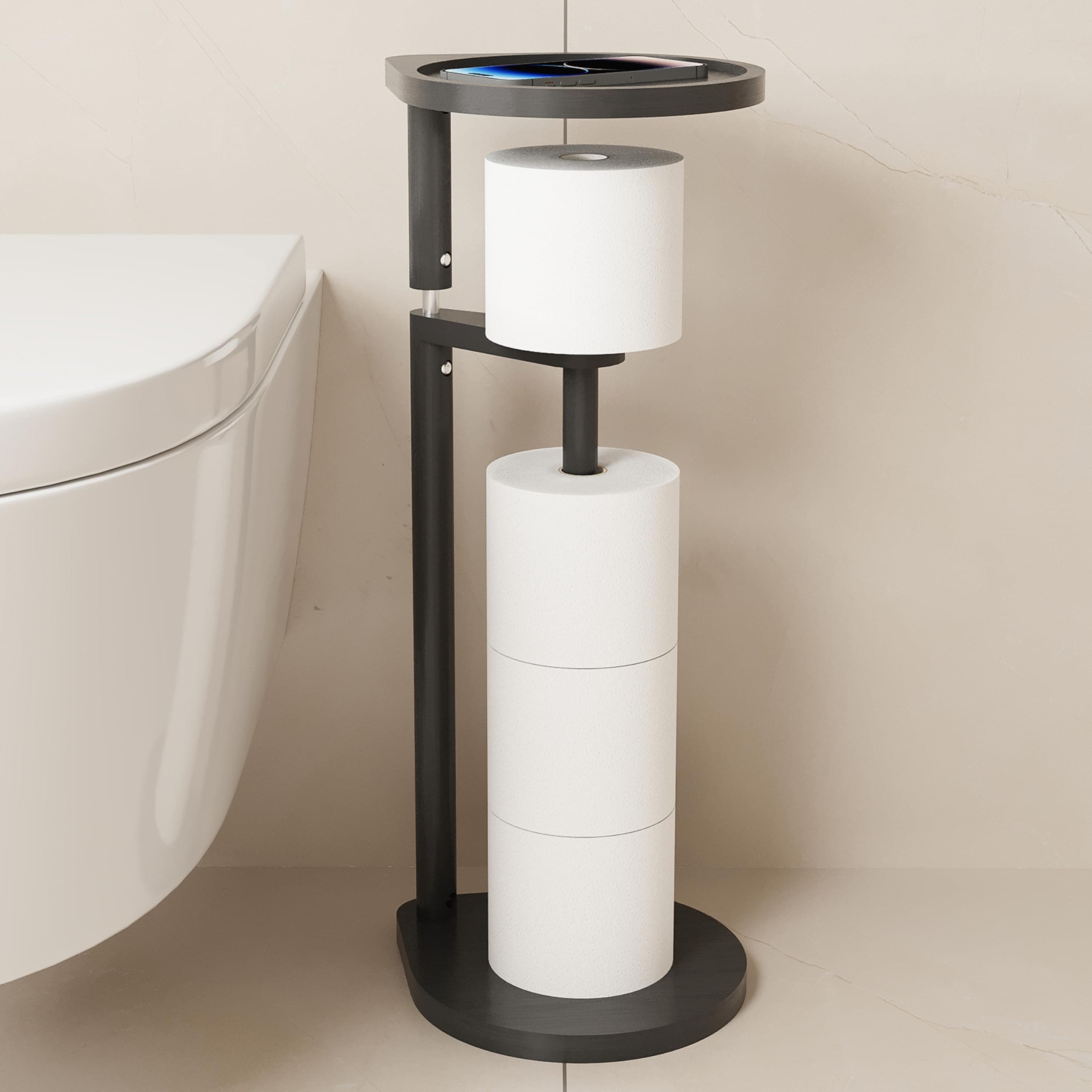 Bamboo Freestanding Toilet Paper Roll Holder Organizer