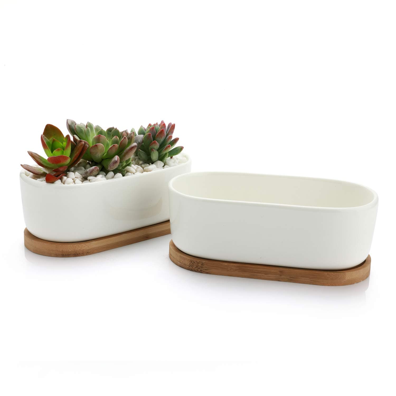 Bamboo Window Planter Tray Set with 3 Pots