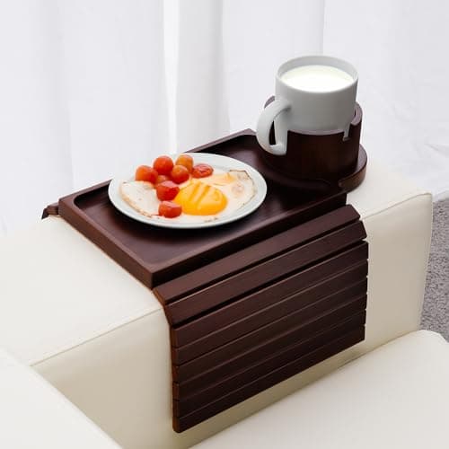 BAMBOOTRAY Bamboo Couch Cup Holder Tray with Storage