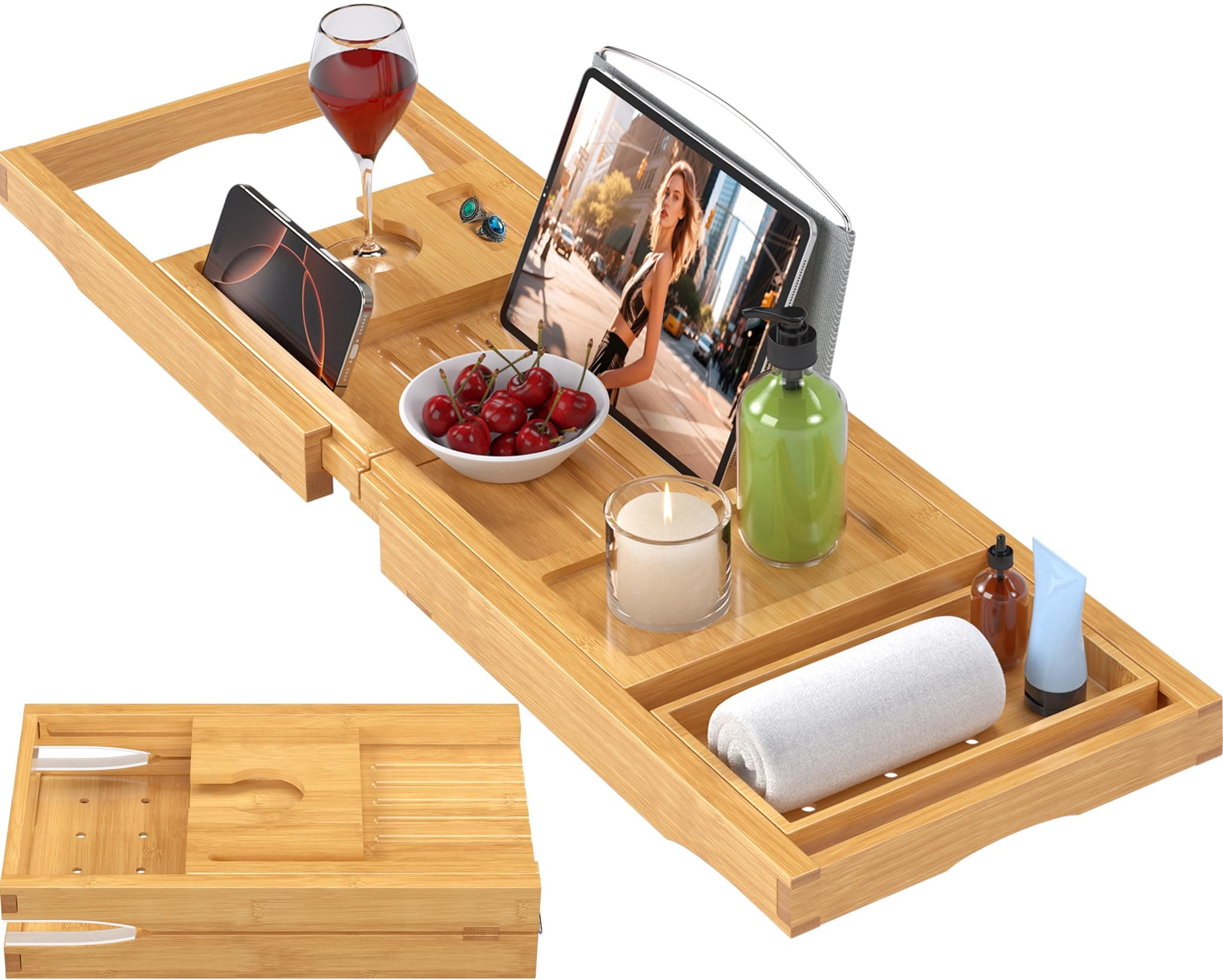 Bambuesi Foldable Expandable Bamboo Bath Tray