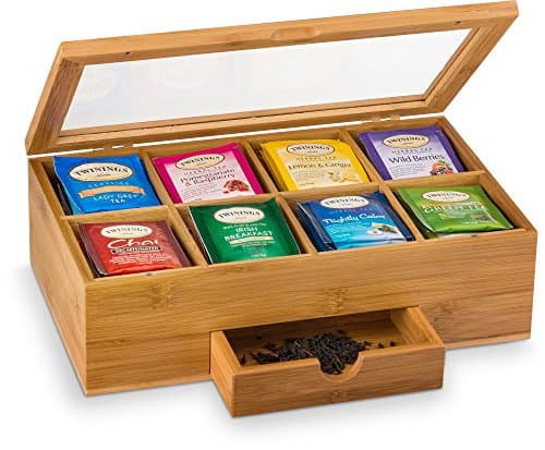 Bambusi Bamboo Tea Box with 8 Compartments and Acrylic Magnetic Lid