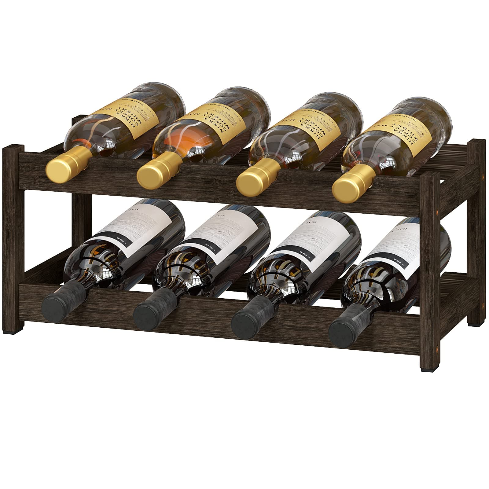 BAMEOS 2-Tier Bamboo Wine Rack 8 Bottle Countertop