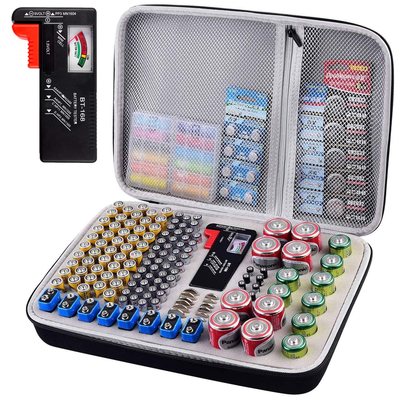 Battery Organizer Storage Case with Removable Digital Tester