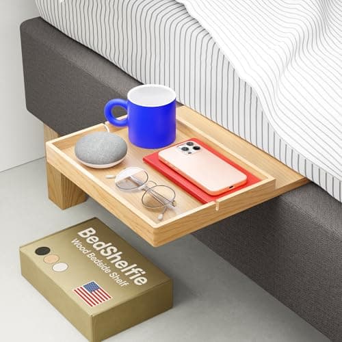BedShelfie Bedside Shelf Natural Wood Slide-On Nightstand