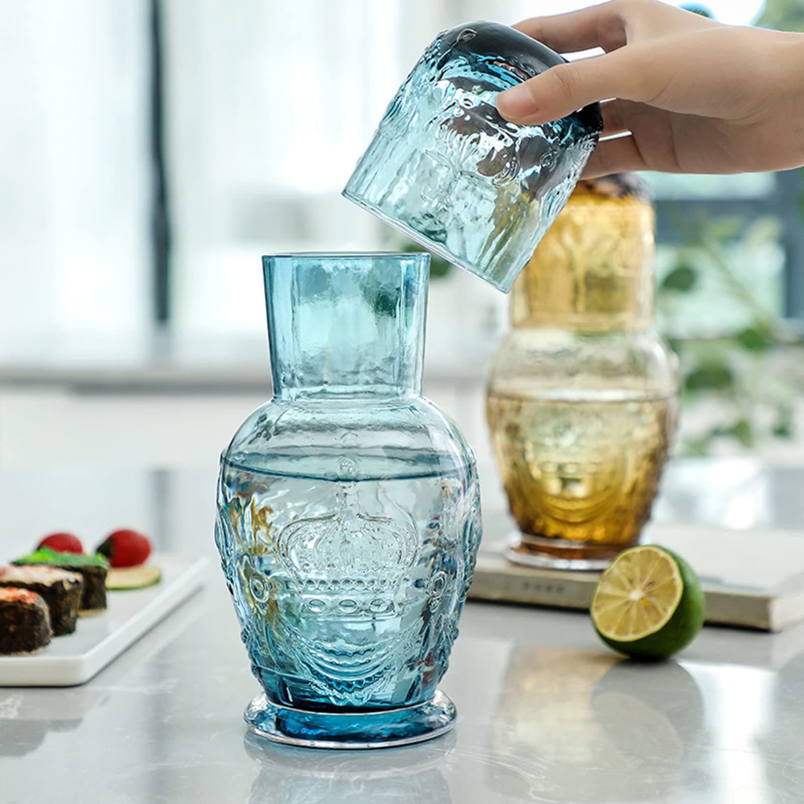 Bedside Water Carafe Set 15 oz Nightstand Pitcher and Cup