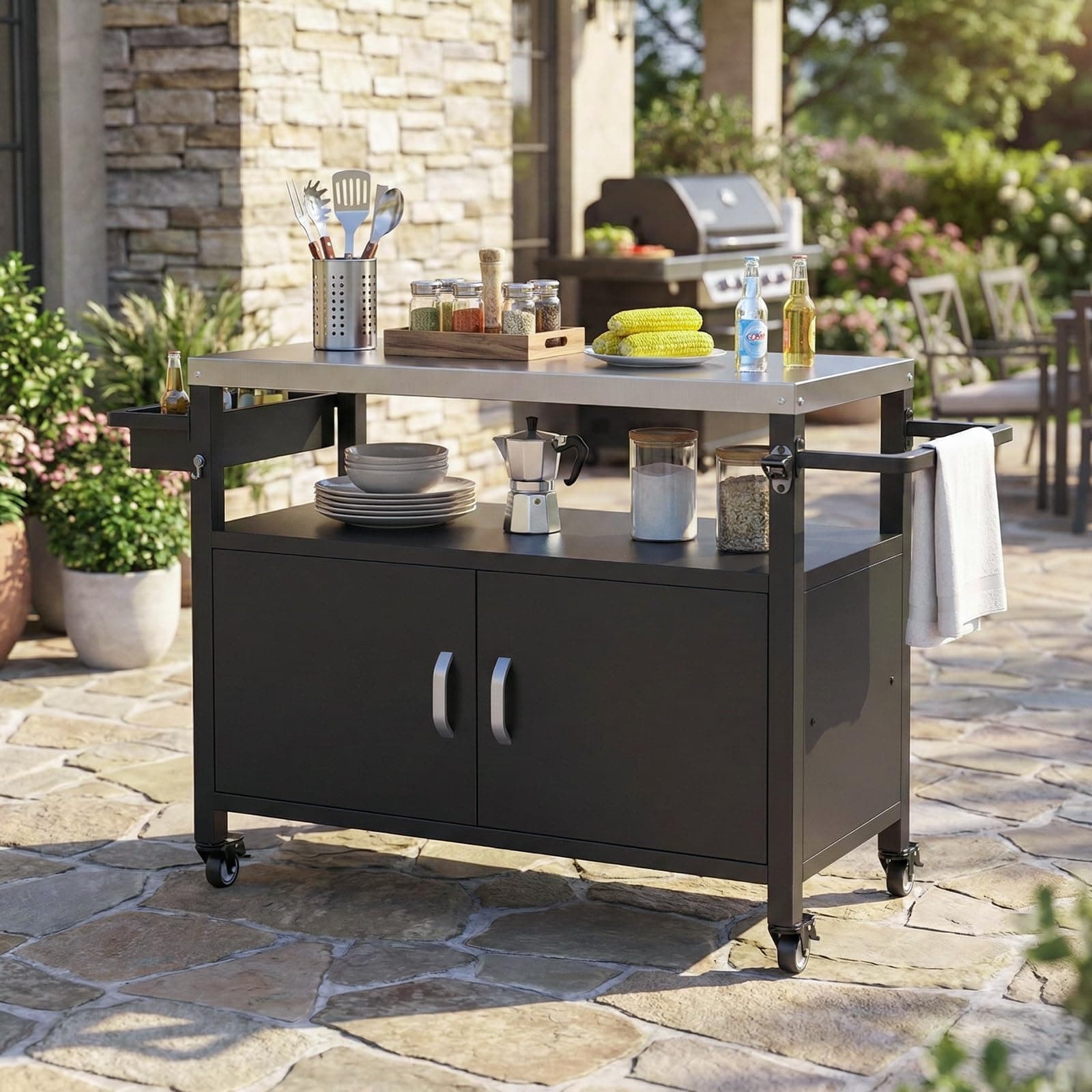 Belord Outdoor Grill Table with Stainless Steel Top