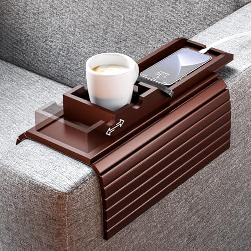 Bestjing Bamboo Sofa Armrest Tray with Cup Holder