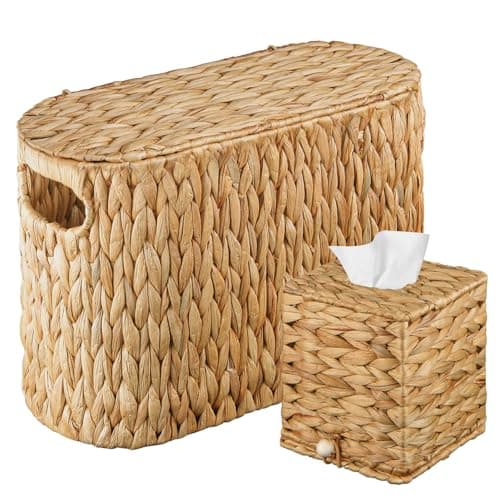 3-Pack Square Rattan Water Hyacinth Tissue Box Covers, Natural