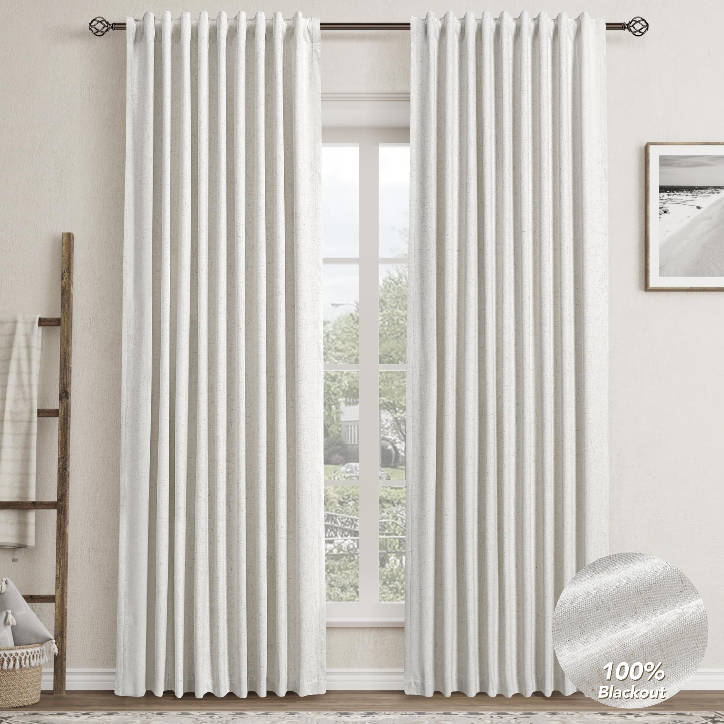 100% Blackout Shield Linen Curtains 50 x 84 inch 2-Pack