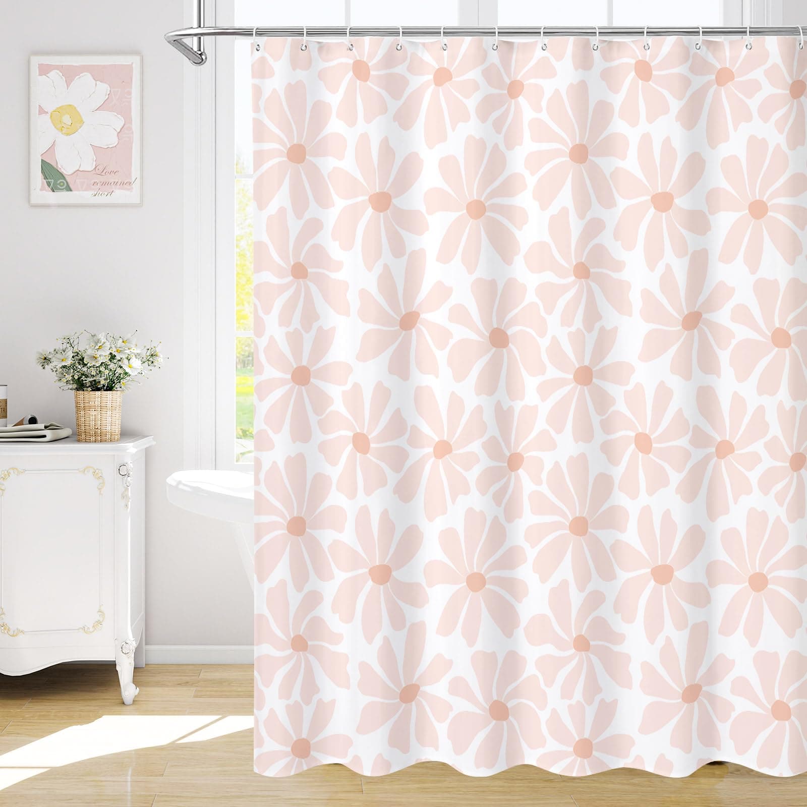 Blush Pink Floral Daisy Shower Curtain