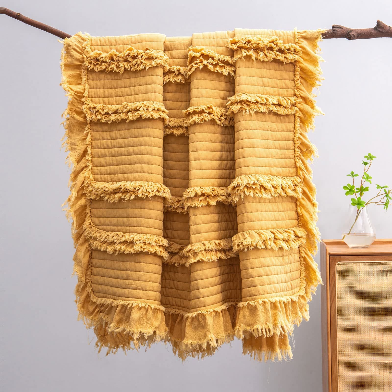 Boho Stripe Fringe Throw Blanket for Picnics