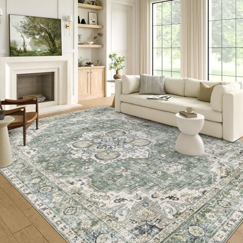 Boho Washable Area Rug 5x7 Cream